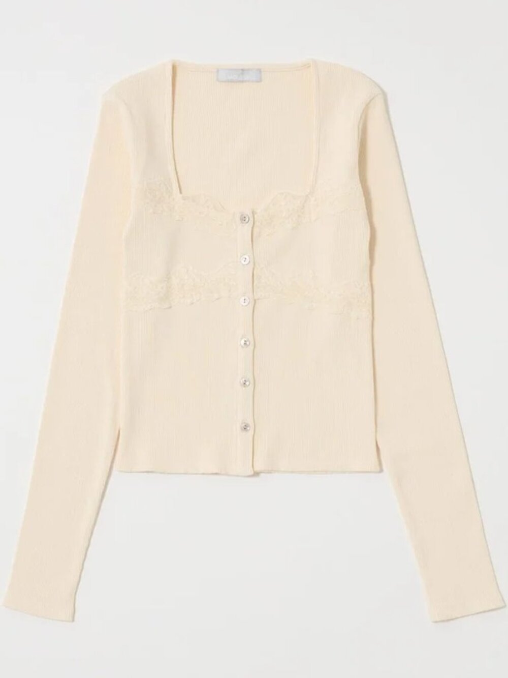 MOUSSY​ Front Button Lacy Long Sleeve Top Ecru (Cream Ivory) Size FREE (XS - M)